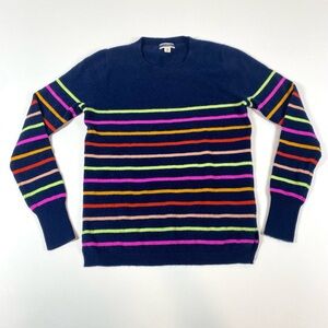 J Crew 100% Cashmere Sweater Womens XS Rainbow Stripe Pullover Blue Preppy
